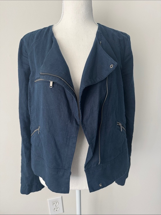 Banana Republic Factory Jackets & Blazers - Banana Republic Factory Linen-cotton Blend Moto Jacket in a dark blue Size Small
